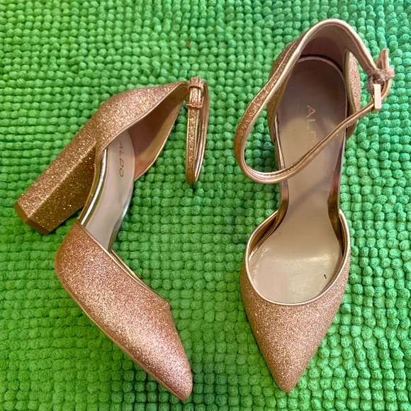 Aldo Shoes - Aldo rose gold glitter block heels size 7